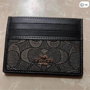 Coach Signature Black and Gold Card Holder